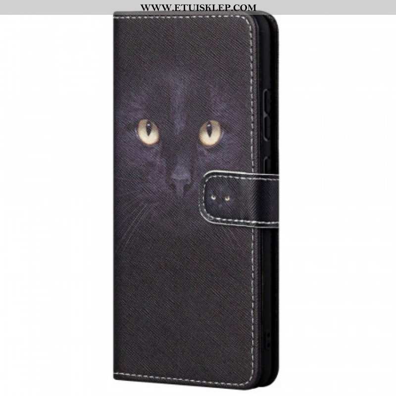 Etui Folio do Poco M4 Pro 5G z Łańcuch Czarne Kocie Oczy W Paski